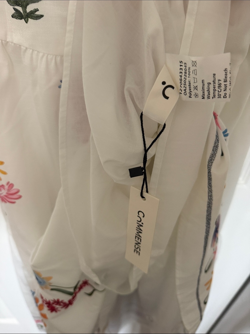 Boho Lace-Up Back Cami Dress - White with Multicolor Floral Embroidery - Picture 4 of 6